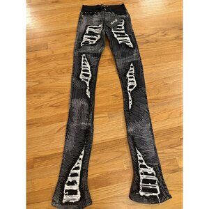 NWT Guapi Stacked Black Denim Men's Pants Frayed Flared Size 28 [jb]